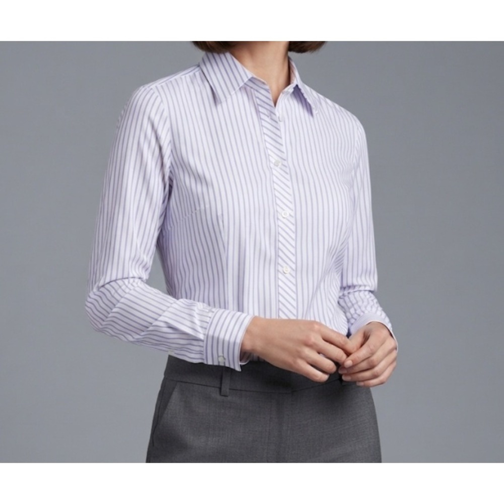 Liz Claiborne Lizsport Womens Purple White Striped Non Iron Cotton Shirt Size 10